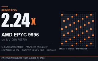 AMD claims up to 2.24x Nvidia Vera throughput with EPYC 9996, but the footnotes matter