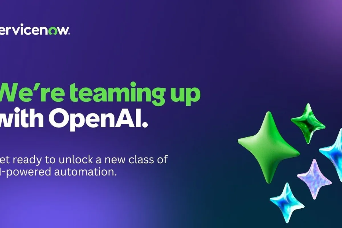 Communication visuelle ServiceNow annonçant sa collaboration avec OpenAI autour de l'automatisation par intelligence artificielle